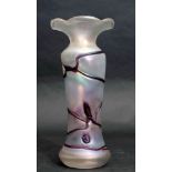 Frosted glass vase overlaid with a purple coloured trailing design in Art Nouveau style, 25cm high