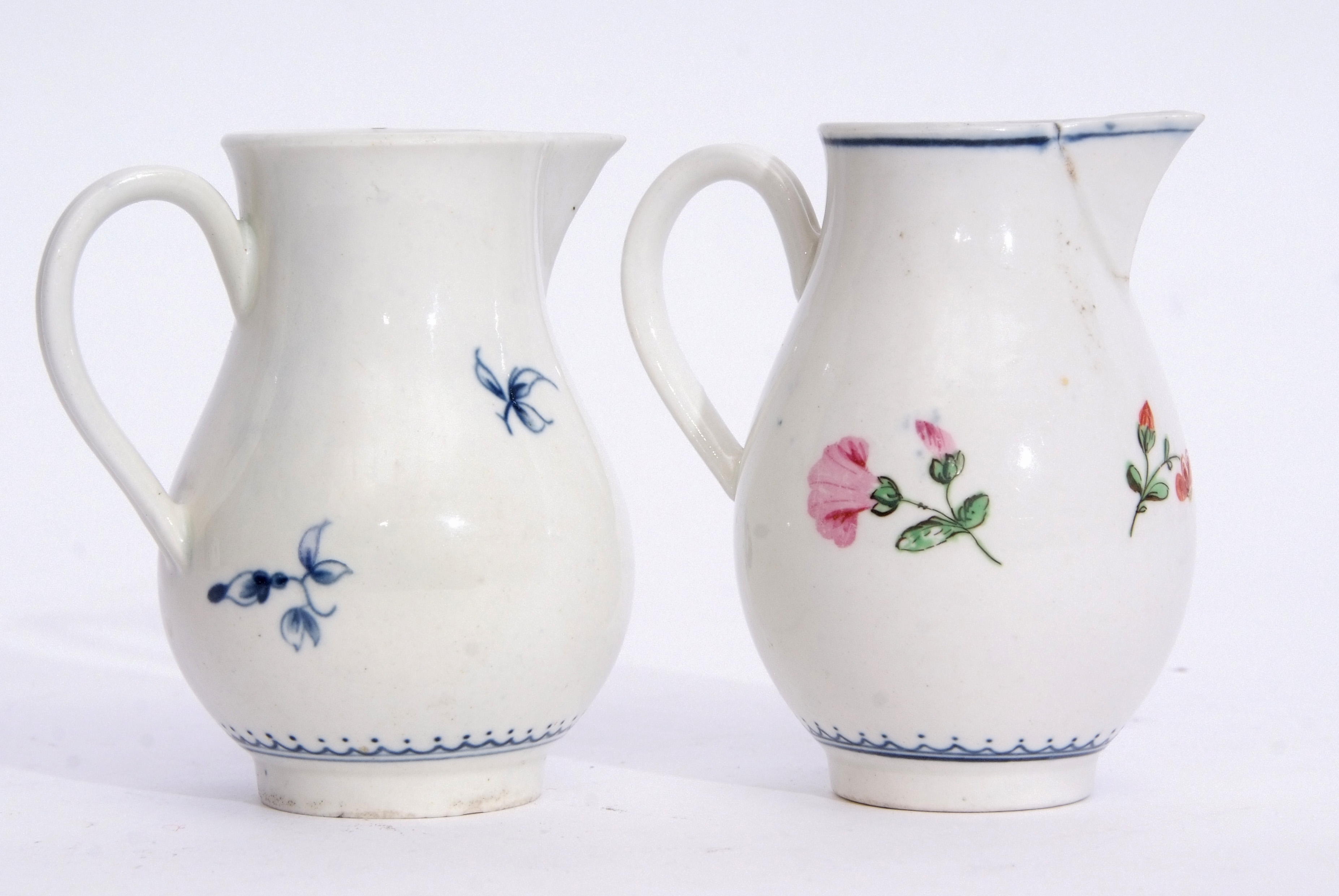 Two Worcester porcelain sparrowbeaks, one with blue and white decoration of fruit with crescent mark - Image 2 of 2