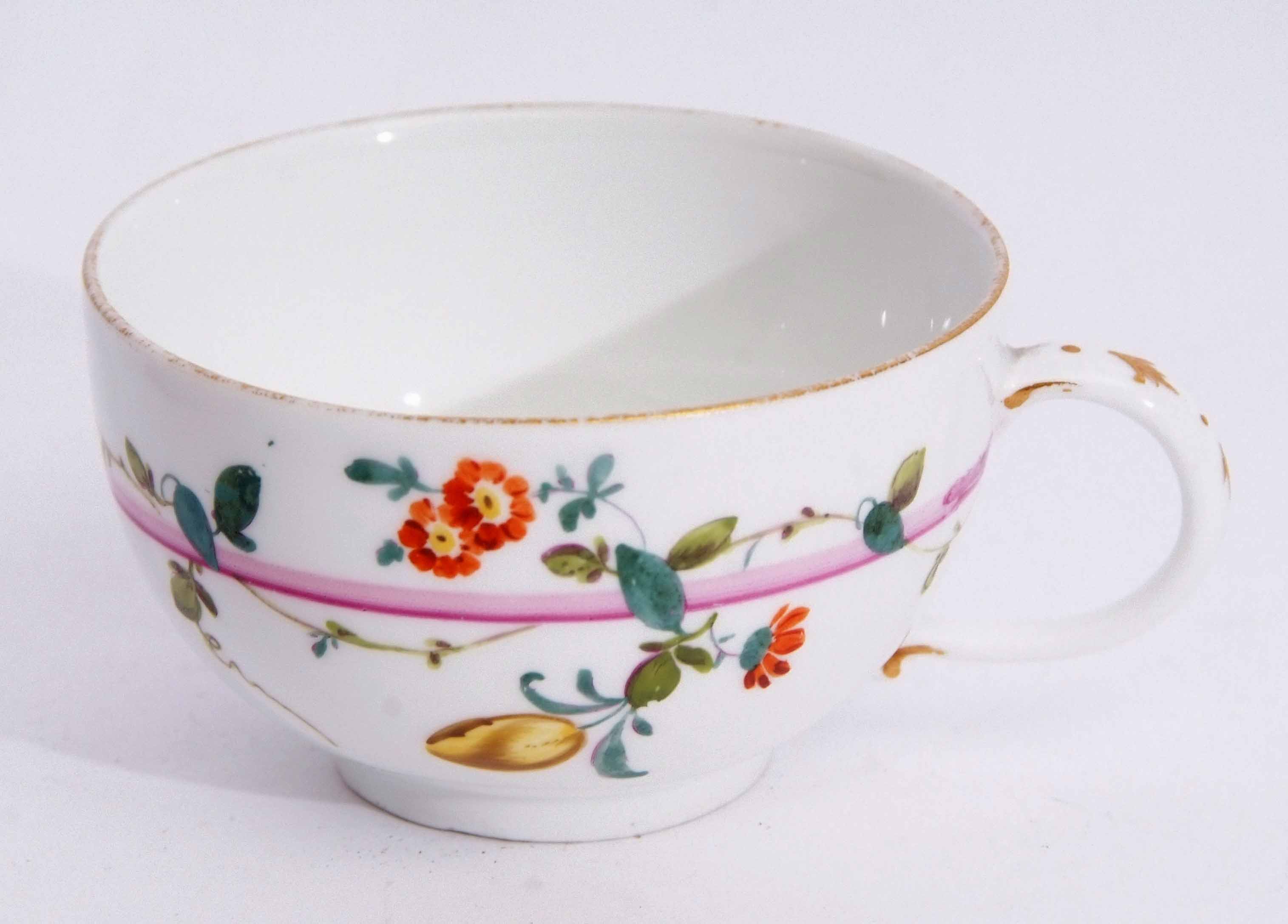 Mid-18th century Meissen cup and saucer decorated in puce camieu with floral sprays, together with a - Image 3 of 4