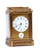 Late 19th century French gilt brass repeating carriage alarm clock, Drocourt 9557, the silvered