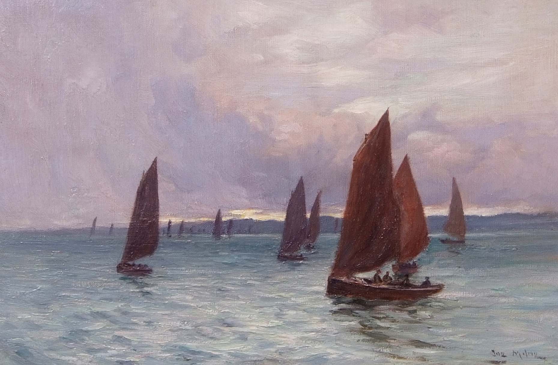 Joseph Milne (1857-1911) "Boats on the Silvery Tay", oil on canvas, signed lower right, 30 x 45cm
