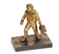 Gilded bronze study of workman clutching a work box in his left hand, circa late 19th/early 20th