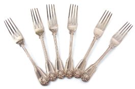 Five William IV dinner forks, Fiddle husk with husk heel, length 20 1/2 cm, London 1832, maker's