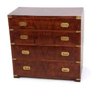 Mahogany campaign chest (altered), brass bound corners and strapwork and recessed brass military