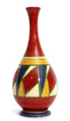 Clarice Cliff Bizarre vase, the pear shaped body decorated with a geometric design in tones of