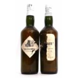 Black & White whisky (James Buchanan & Son) 2 bottles, (traces of labels only remaining on both