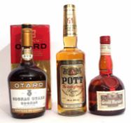 Otard Cognac 3-star boxed, Pott Original West Indies rum, 38% vol, 1 bottle, Grand Marnier