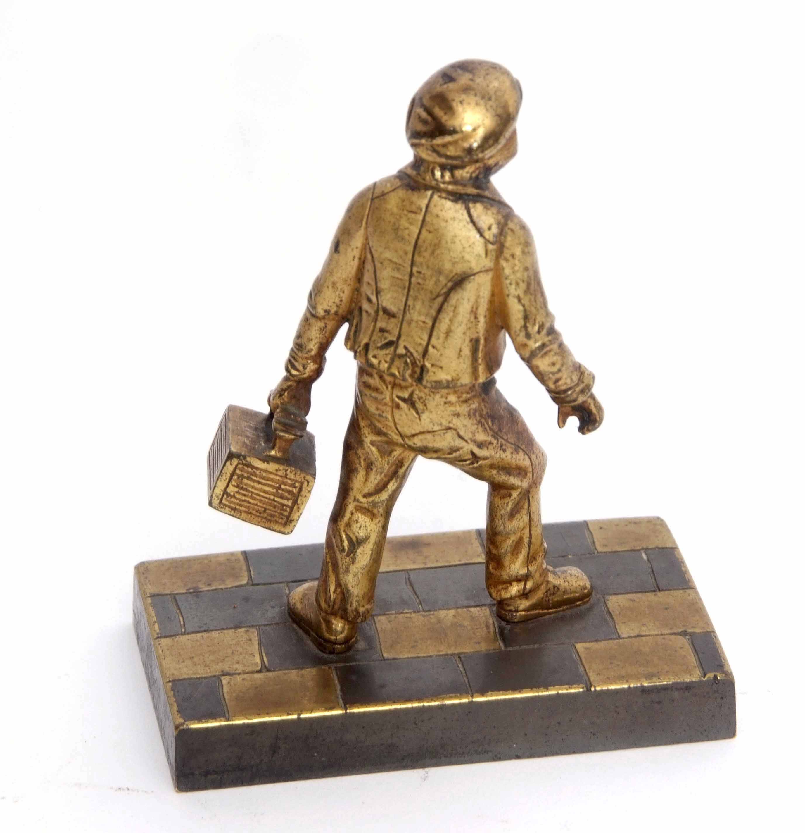 Gilded bronze study of workman clutching a work box in his left hand, circa late 19th/early 20th - Image 3 of 4