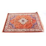 Fine quality modern Oriental silk rug, triple gull border, central floral panel with all-over flower