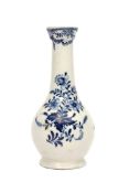 Lowestoft porcelain bottle vase or oil bottle, decorated with floral sprays in underglaze blue,