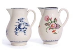 Two Worcester porcelain sparrowbeaks, one with blue and white decoration of fruit with crescent mark