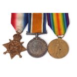 WWI trio comprising 1914-15 Star, British War Medal and Victory medals, 14-15 Star impressed