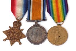 WWI trio comprising 1914-15 Star, British War Medal and Victory medals, 14-15 Star impressed
