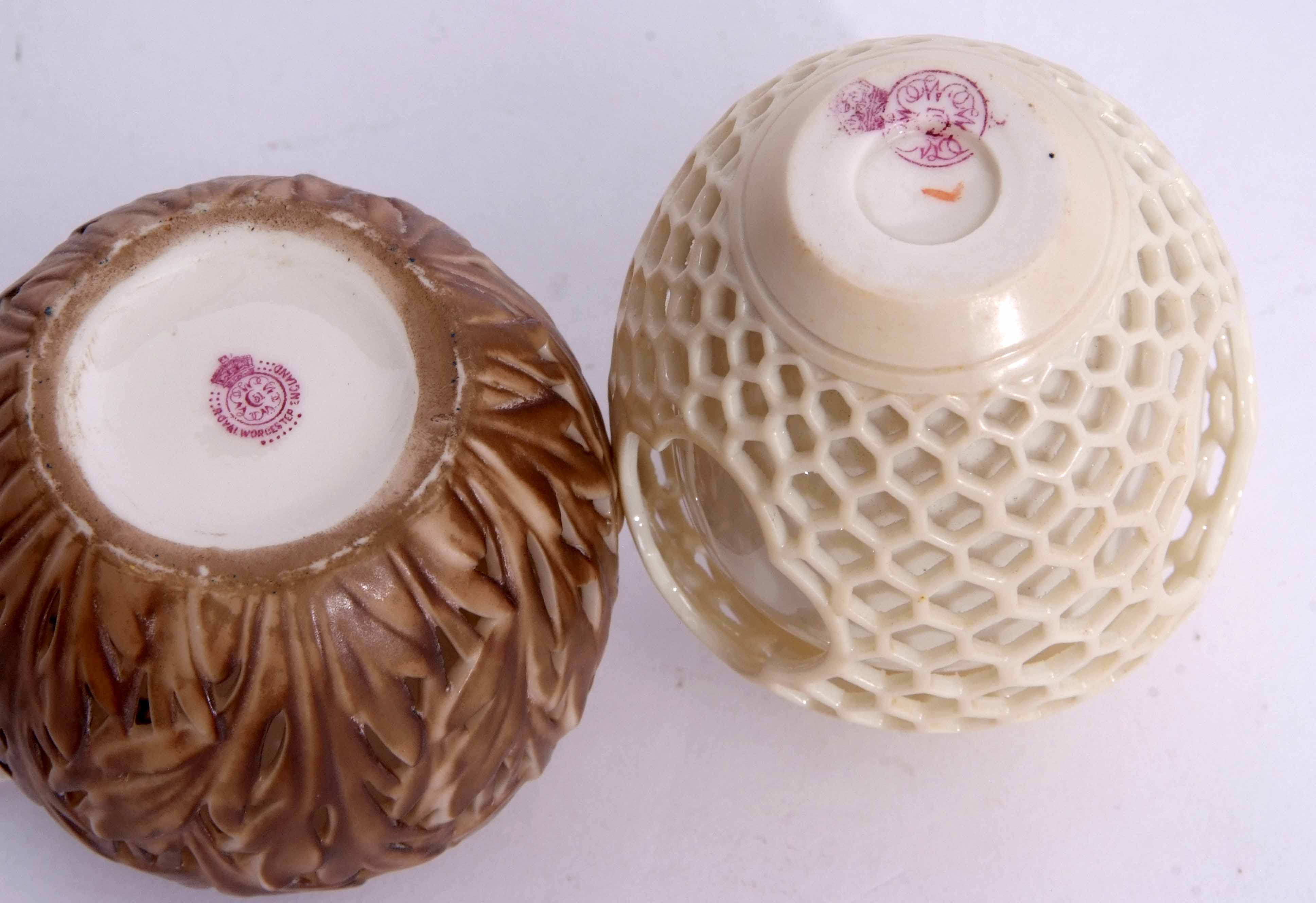 Pair of Royal Worcester early 20th century vases, the first double walled with an outer - Image 3 of 3