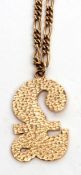 9ct gold pendant formed as a "£" sign, 4 x 2.5mm, suspended in a Figaro link neck chain stamped 375,