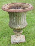 Cast iron garden urn of campana form, circa late 19th/early 20th century, 49cm high