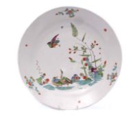 Extremely rare Meissen large dish, circa 1730-35, painted in a famille vert palette with three