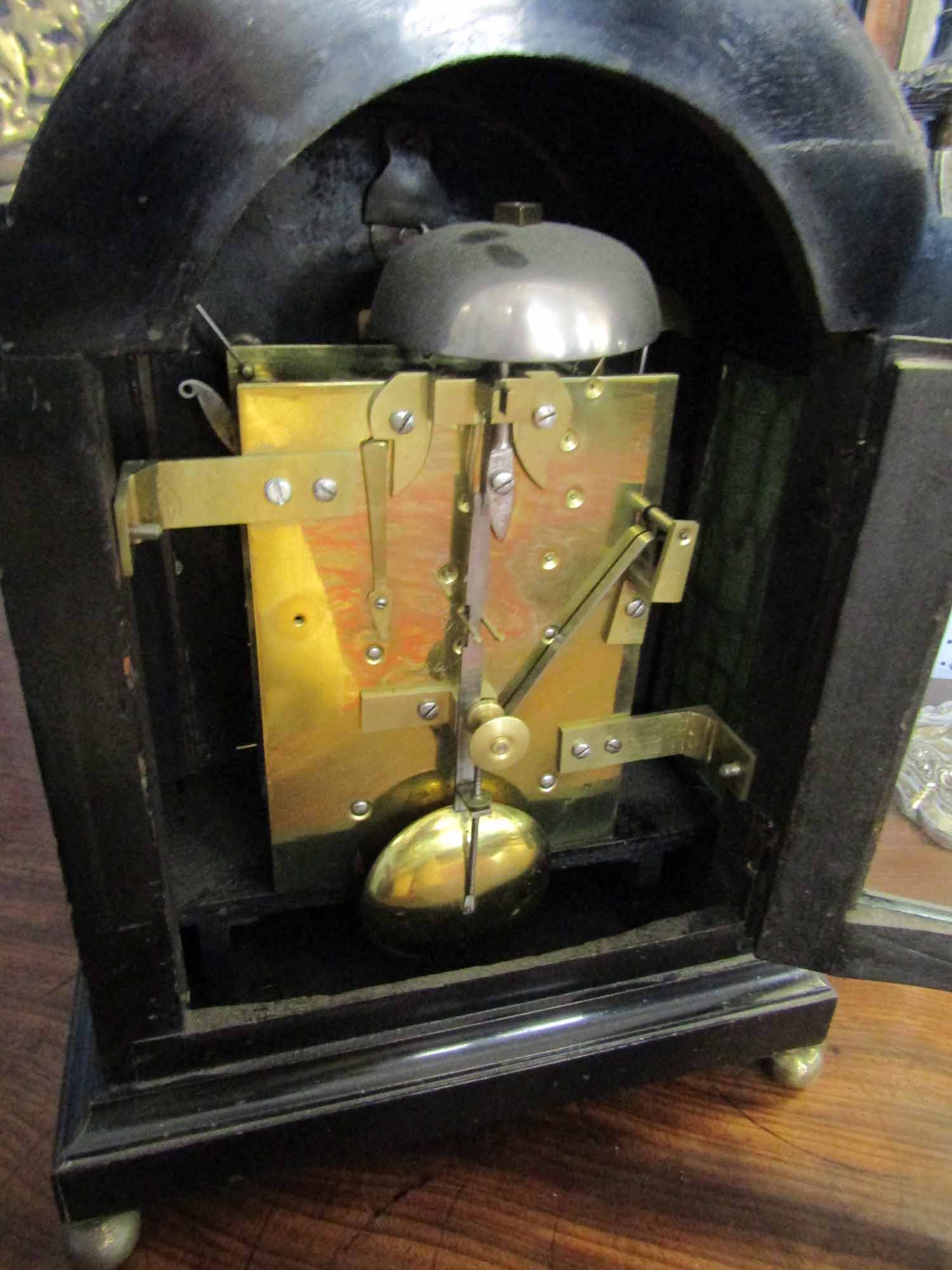 Mid-19th century ebonised twin fusee bracket clock, French - Royal Exchange, London, the arched case - Image 7 of 15