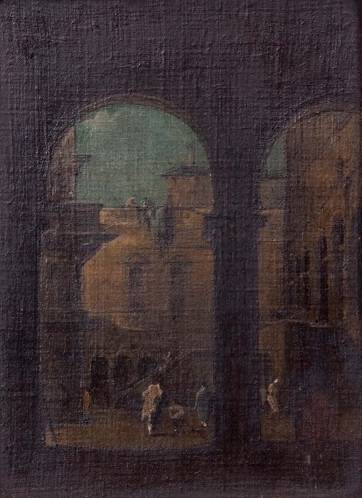 Circle of Francesco Guardi (18th century) An architectural caprice, oil on canvas laid to panel,