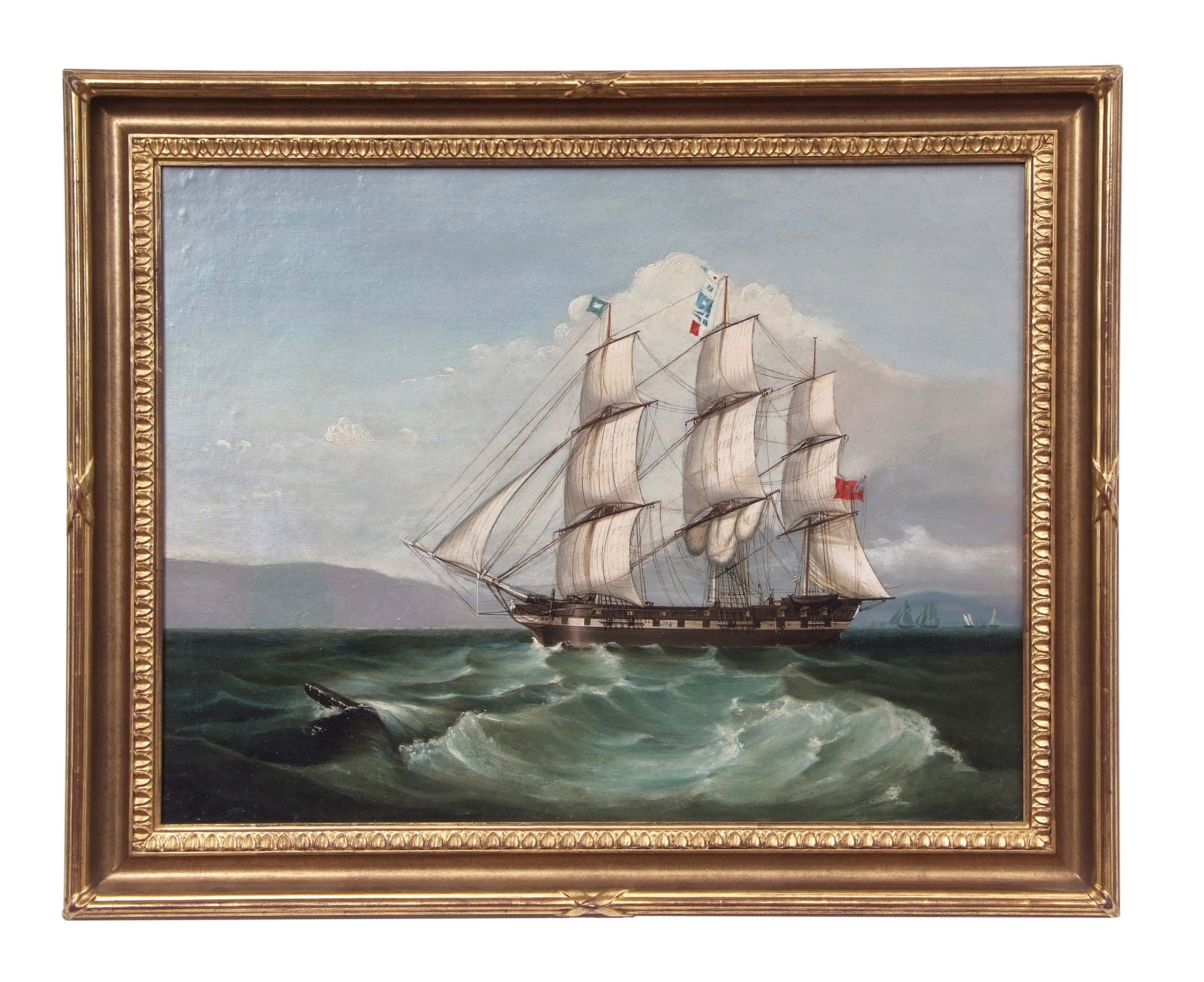 English School (19th century), Royal Navy Ship off a coast, oil on canvas, 49 x 63cm