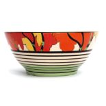 Clarice Cliff Bizarre bowl decorated with the Honolulu pattern, the base marked "Fantasque Bizarre