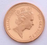 Royal Mint proof sovereign dated 1992 in fitted red and gilt tooled case