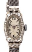 First half of 20th century Platinum and diamond set ladies cocktail watch, unsigned, the movement