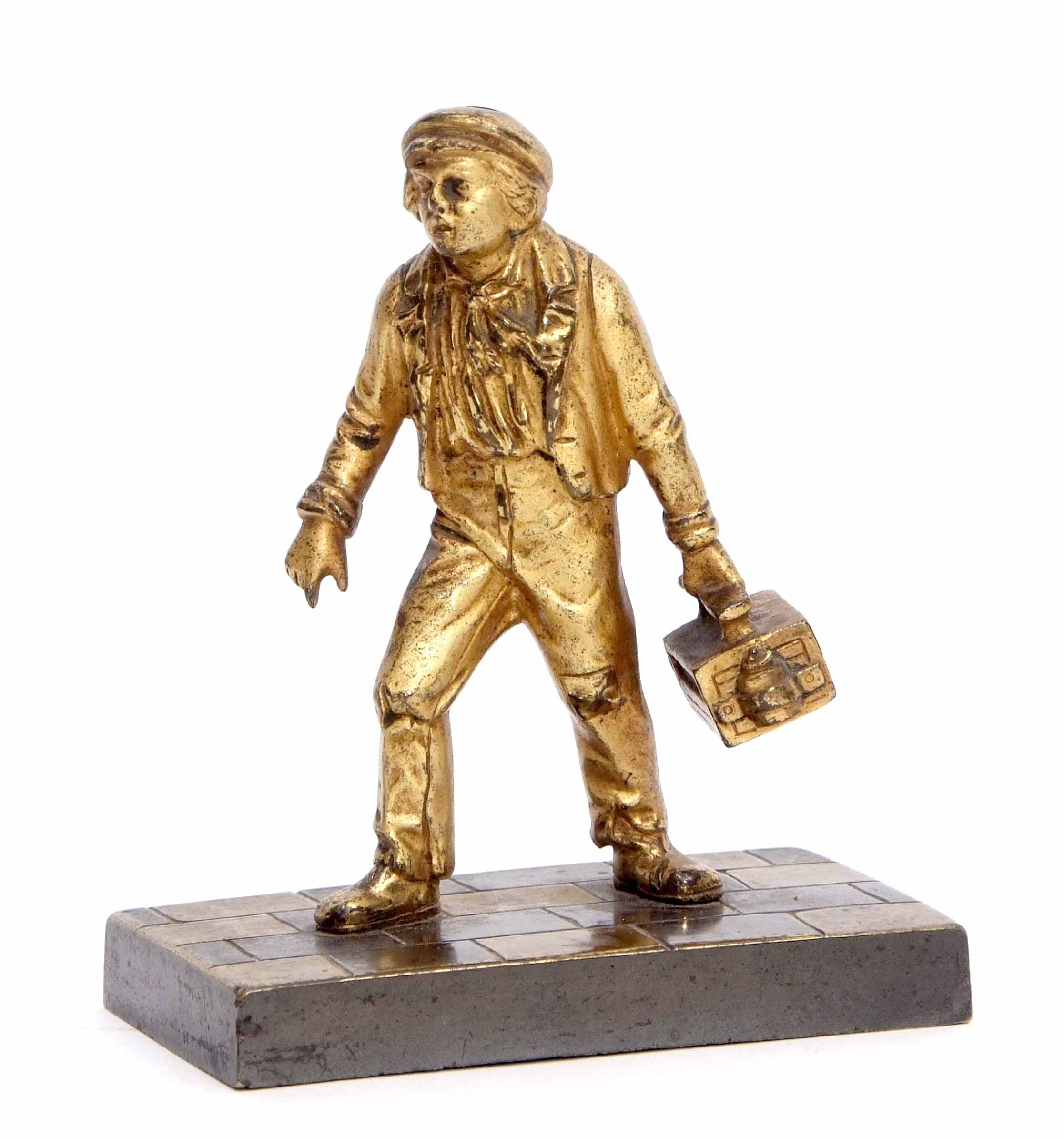 Gilded bronze study of workman clutching a work box in his left hand, circa late 19th/early 20th - Image 2 of 4