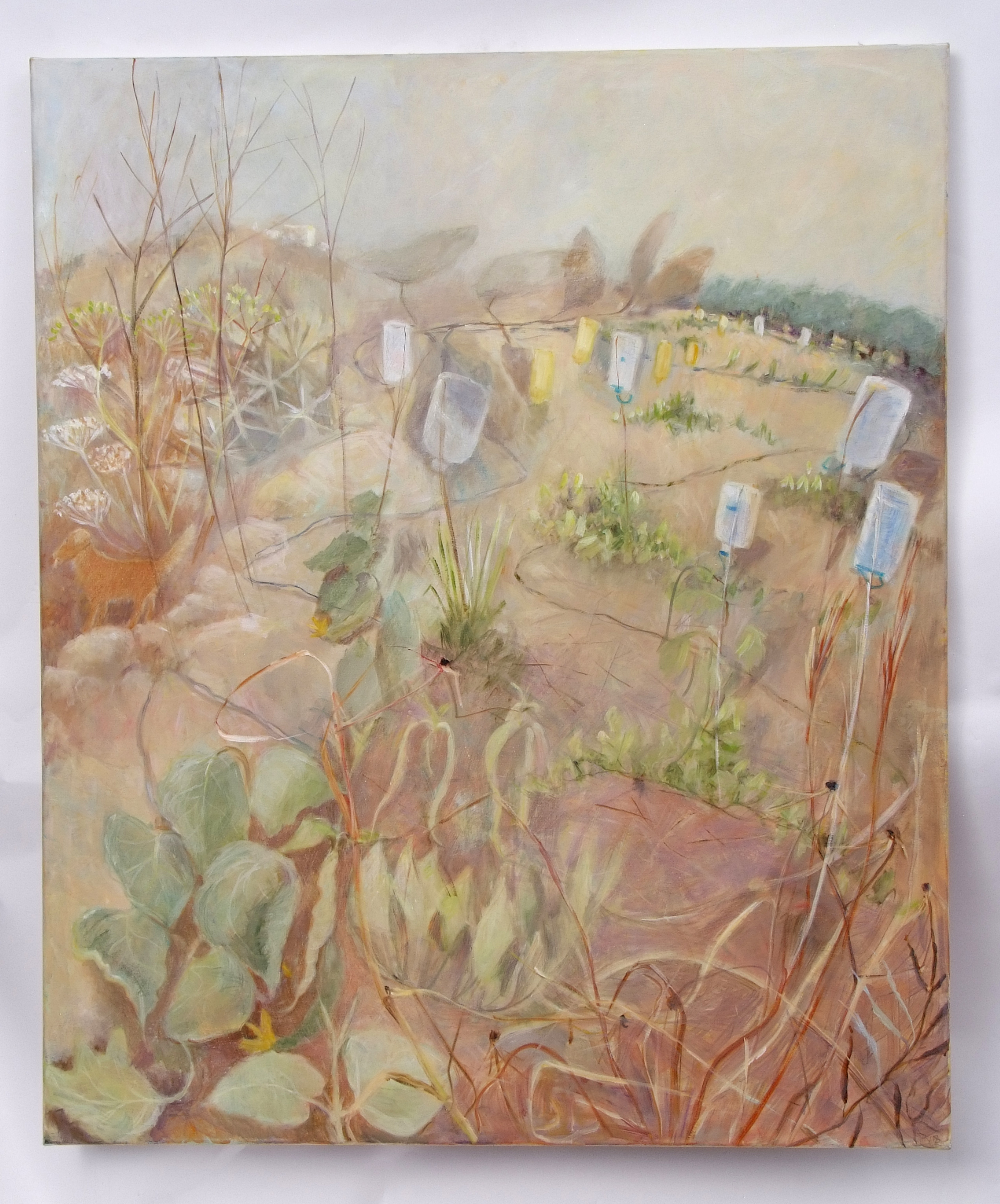 Tessa Newcomb (born 1955) "Irrigation and bird scarers", oil on canvas, initialled and dated 18 - Image 2 of 2