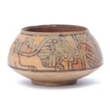 Indus Valley pottery bowl possibly circa 2000BC with painted decoration of a lion and a bull, 8cm