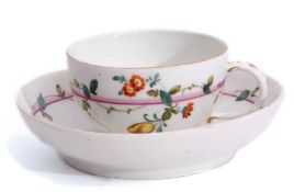 Mid-18th century Meissen cup and saucer decorated in puce camieu with floral sprays, together with a