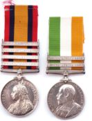 Boer War pair comprising Queen's South Africa medal (2nd type) with four clasps for Tugela