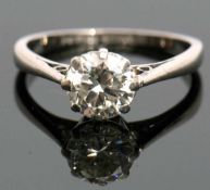 Precious metal single stone diamond ring featuring a round brilliant cut diamond, 0.60 ct (est),