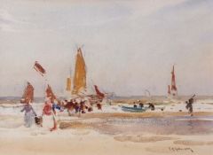 Frederick Stuart Richardson, RI, RWS, RWA, ROI (1855-1934), Dutch beach scene with figures and