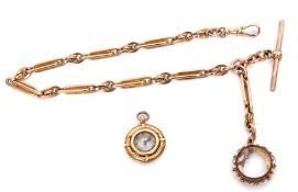 Late 19th century 9ct gold fancy link watch chain set with T-bar and swivel and also a 9ct gold