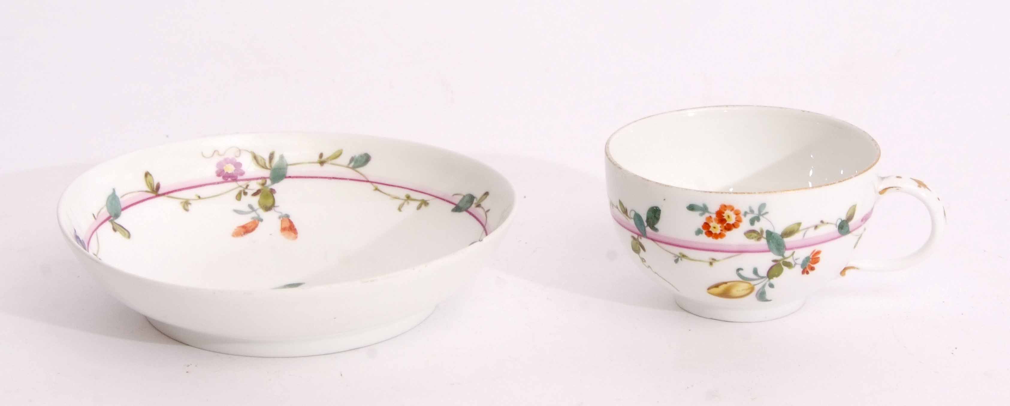 Mid-18th century Meissen cup and saucer decorated in puce camieu with floral sprays, together with a - Image 2 of 4