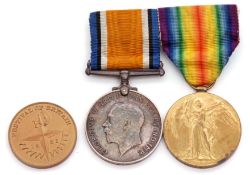 WWI pair comprising British War Medal and Victory Medal to No 2 Lieut T R Owens together with a 1951
