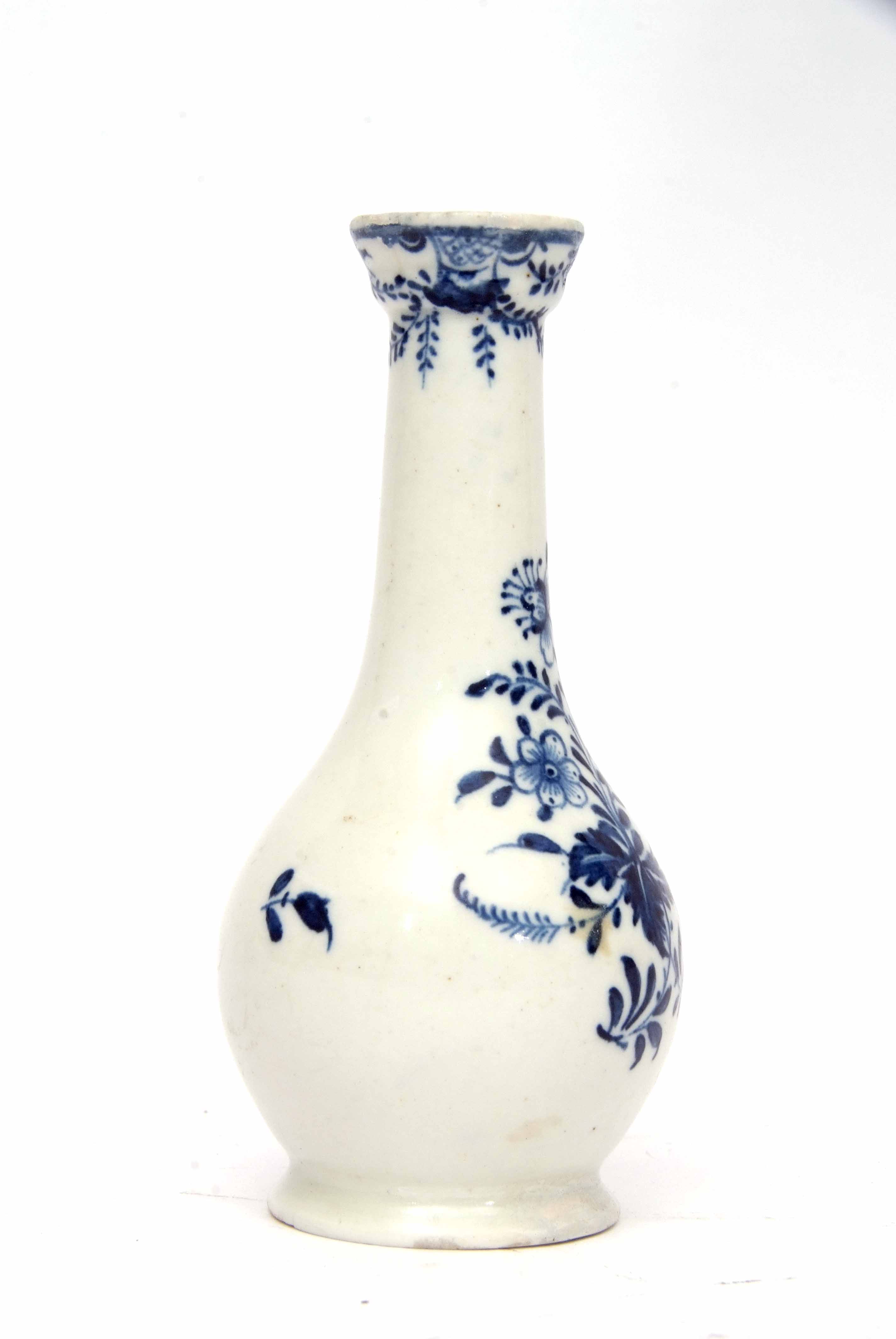 Lowestoft porcelain bottle vase or oil bottle, decorated with floral sprays in underglaze blue, - Image 2 of 3