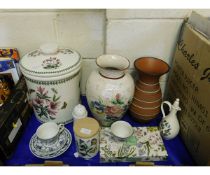 PORTMEIRION BOTANIC GARDEN LARGE LIDDED BISCUIT BARREL, MIXED VASES ETC