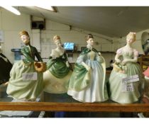 FOUR ROYAL DOULTON FIGURINES TO INCLUDE CLARISSA HN2345, PREMIER HN2343, GRACE HN2318, SOIREE HN2312