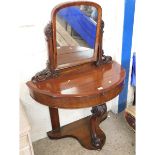 MAHOGANY DEMI-LUNE MIRROR BACK DRESSING TABLE WITH CARVED AND SHAPED FRONT LEGS