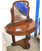 MAHOGANY DEMI-LUNE MIRROR BACK DRESSING TABLE WITH CARVED AND SHAPED FRONT LEGS