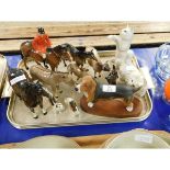 TRAY CONTAINING MIXED BESWICK WARES TO INCLUDE A BASSET HOUND, JERSEY COW, DONKEYS, MOUNTED HUNTSMAN