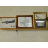 FRAMED BOMBER REGIMENT PRINT, FURTHER NUDE STUDY OF A LADY AND A CUP AND SAUCER (4)