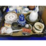 BOX CONTAINING MIXED CHINA WARES, BLUE AND WHITE GINGER JARS ETC