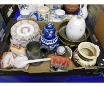 BOX CONTAINING MIXED CHINA WARES, BLUE AND WHITE GINGER JARS ETC