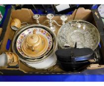 BOX CONTAINING MIXED CHINA WARES, BINOCULARS ETC