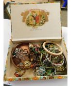 TOBACCO BOX OF MIXED MODERN COSTUME JEWELLERY