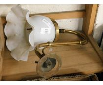 VICTORIAN GAS WALL LAMP WITH OPAQUE CRIMPED SHADE