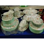 QUANTITY OF MINTON HADDON HALL DINNER WARES TO INCLUDED PLATES, TWO OVAL TUREENS, CUPS, SAUCERS ETC